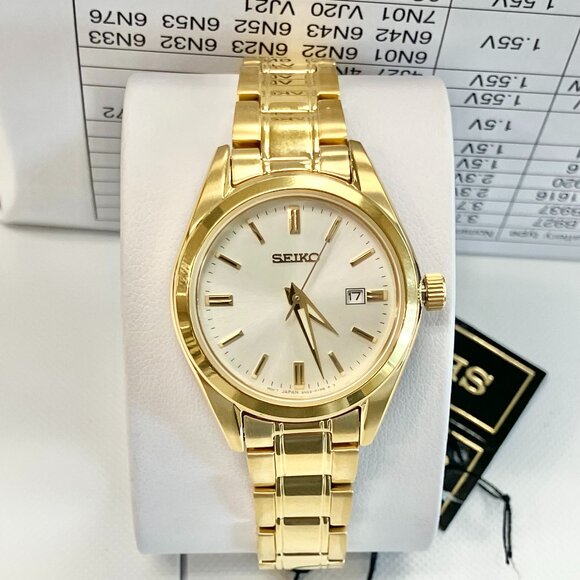 Seiko Stainless Steel Gold Tone Watch With Date Calendar SUR632 main image 7